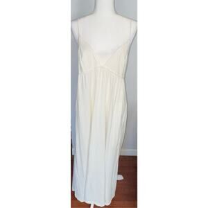 Free People Womens L Sea Breeze Midi Dress Vacation Travel Deep V Linen Cotton